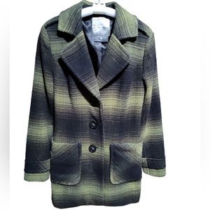 Kensie Green And Black Plaid Wool Coat~Size Medium~Pre-Owned